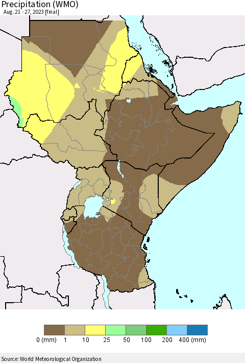 Eastern Africa Precipitation (WMO) Thematic Map For 8/21/2023 - 8/27/2023
