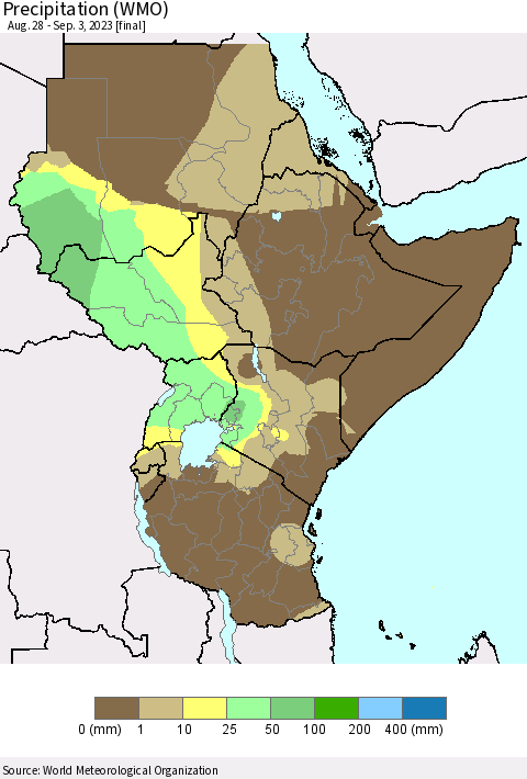 Eastern Africa Precipitation (WMO) Thematic Map For 8/28/2023 - 9/3/2023