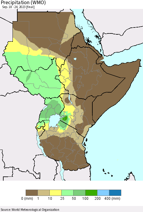 Eastern Africa Precipitation (WMO) Thematic Map For 9/18/2023 - 9/24/2023