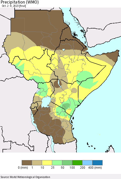 Eastern Africa Precipitation (WMO) Thematic Map For 10/2/2023 - 10/8/2023