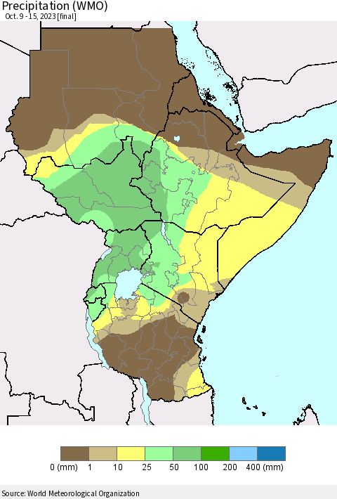Eastern Africa Precipitation (WMO) Thematic Map For 10/9/2023 - 10/15/2023