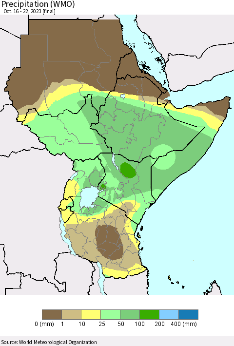 Eastern Africa Precipitation (WMO) Thematic Map For 10/16/2023 - 10/22/2023