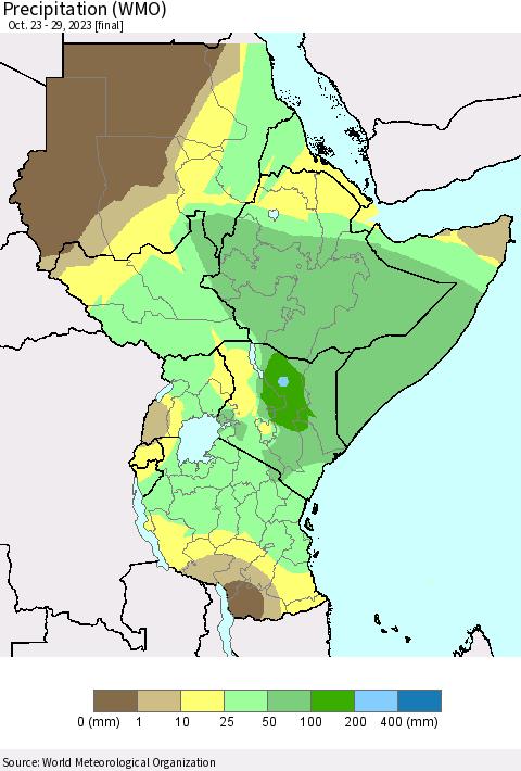 Eastern Africa Precipitation (WMO) Thematic Map For 10/23/2023 - 10/29/2023