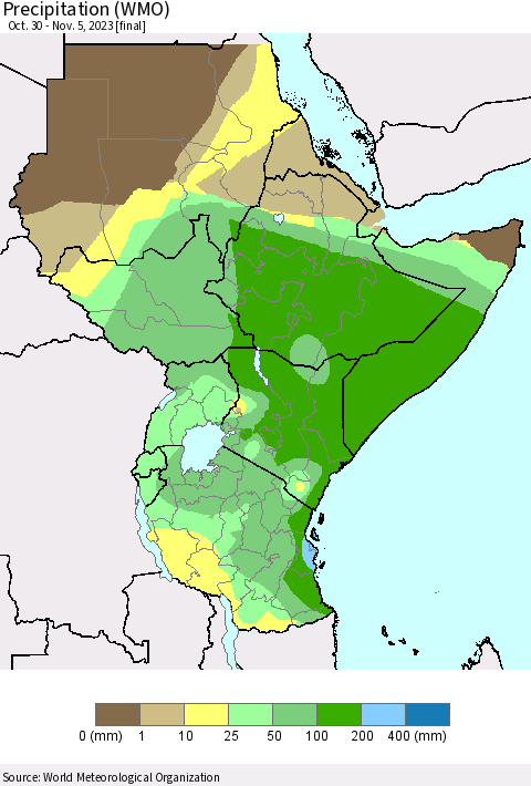 Eastern Africa Precipitation (WMO) Thematic Map For 10/30/2023 - 11/5/2023