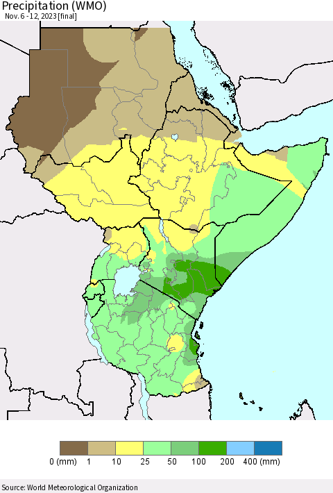 Eastern Africa Precipitation (WMO) Thematic Map For 11/6/2023 - 11/12/2023