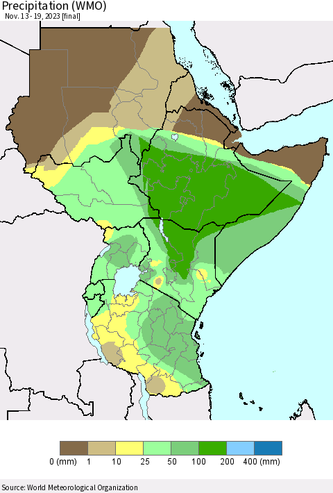 Eastern Africa Precipitation (WMO) Thematic Map For 11/13/2023 - 11/19/2023