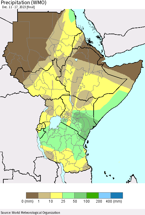 Eastern Africa Precipitation (WMO) Thematic Map For 12/11/2023 - 12/17/2023
