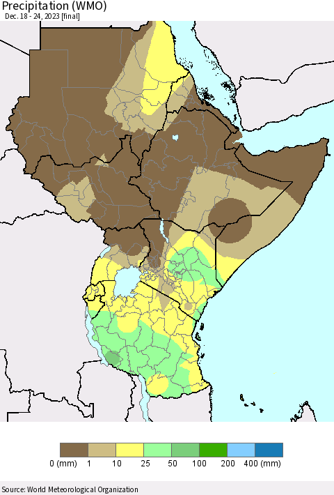 Eastern Africa Precipitation (WMO) Thematic Map For 12/18/2023 - 12/24/2023