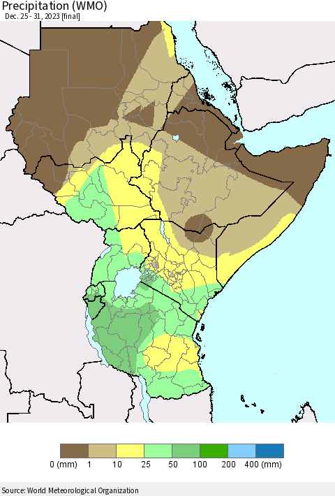 Eastern Africa Precipitation (WMO) Thematic Map For 12/25/2023 - 12/31/2023
