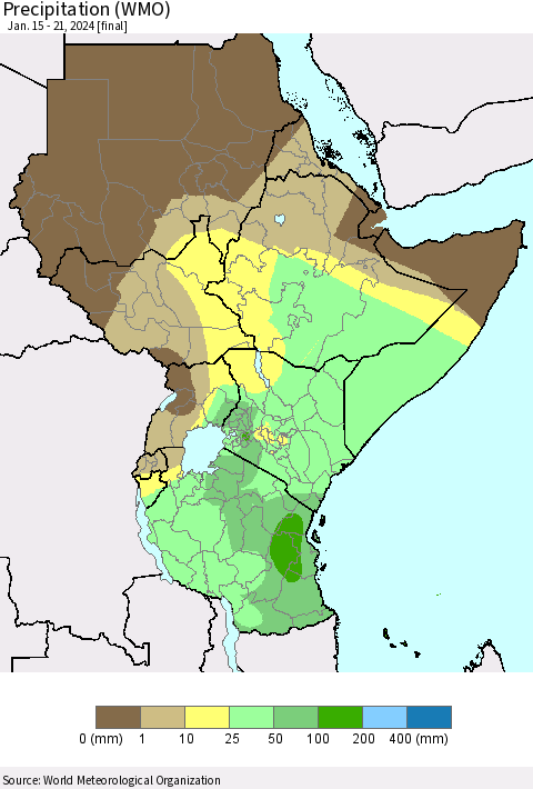 Eastern Africa Precipitation (WMO) Thematic Map For 1/15/2024 - 1/21/2024