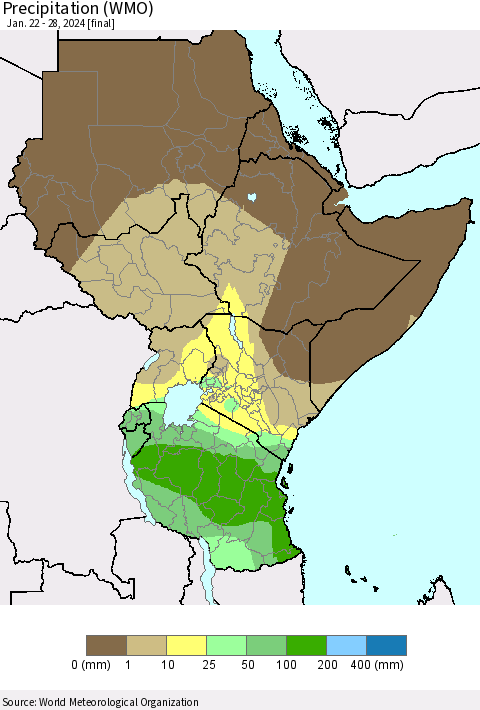 Eastern Africa Precipitation (WMO) Thematic Map For 1/22/2024 - 1/28/2024