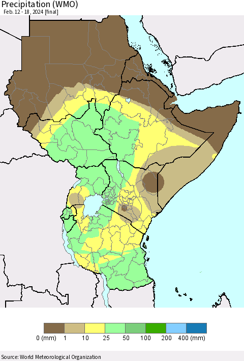 Eastern Africa Precipitation (WMO) Thematic Map For 2/12/2024 - 2/18/2024