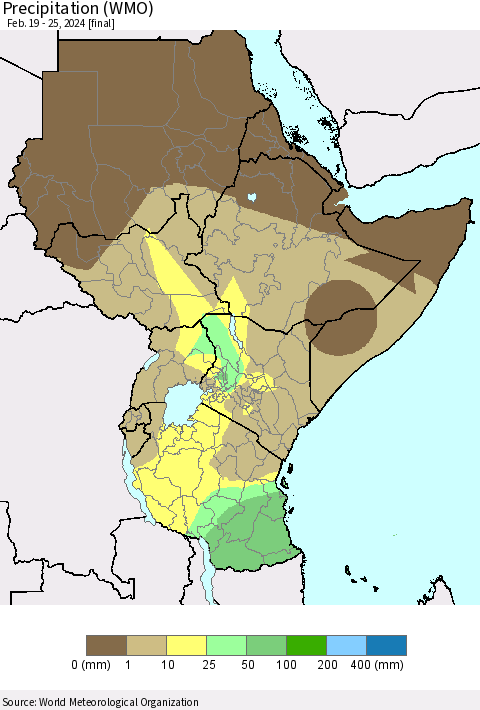 Eastern Africa Precipitation (WMO) Thematic Map For 2/19/2024 - 2/25/2024