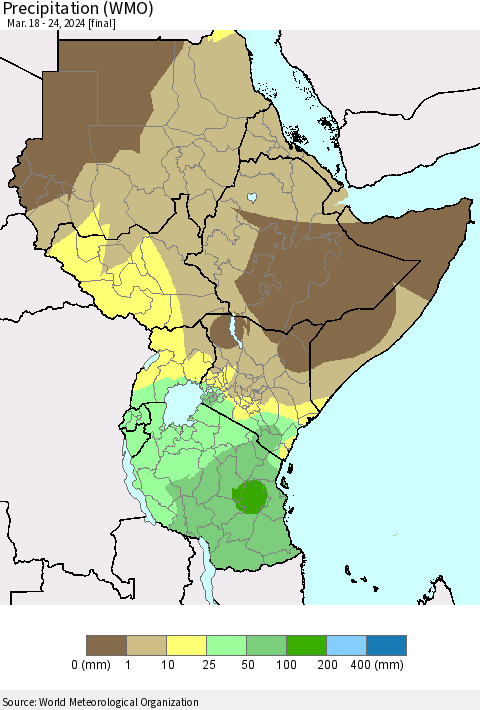 Eastern Africa Precipitation (WMO) Thematic Map For 3/18/2024 - 3/24/2024