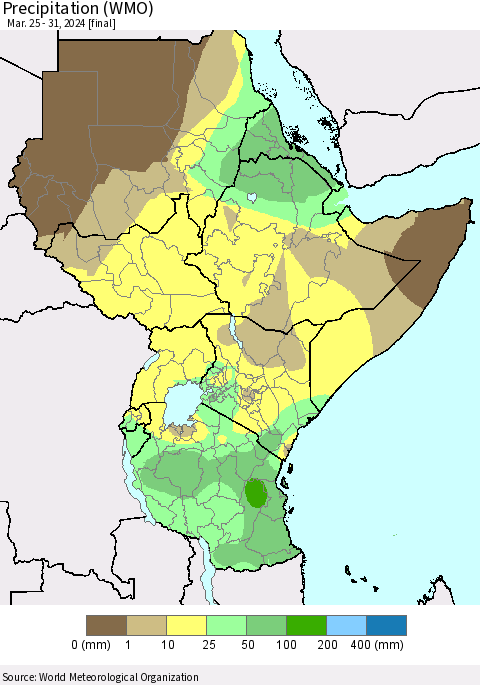 Eastern Africa Precipitation (WMO) Thematic Map For 3/25/2024 - 3/31/2024