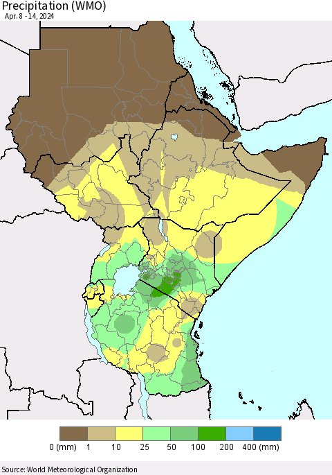 Eastern Africa Precipitation (WMO) Thematic Map For 4/8/2024 - 4/14/2024
