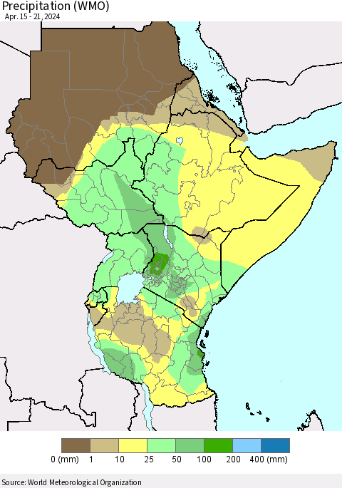 Eastern Africa Precipitation (WMO) Thematic Map For 4/15/2024 - 4/21/2024