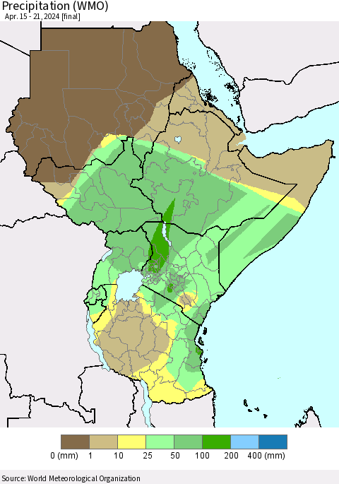 Eastern Africa Precipitation (WMO) Thematic Map For 4/15/2024 - 4/21/2024