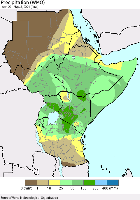 Eastern Africa Precipitation (WMO) Thematic Map For 4/29/2024 - 5/5/2024