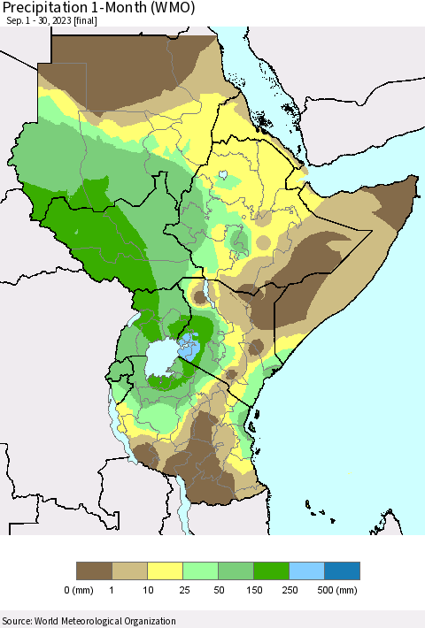 Eastern Africa Precipitation 1-Month (WMO) Thematic Map For 9/1/2023 - 9/30/2023