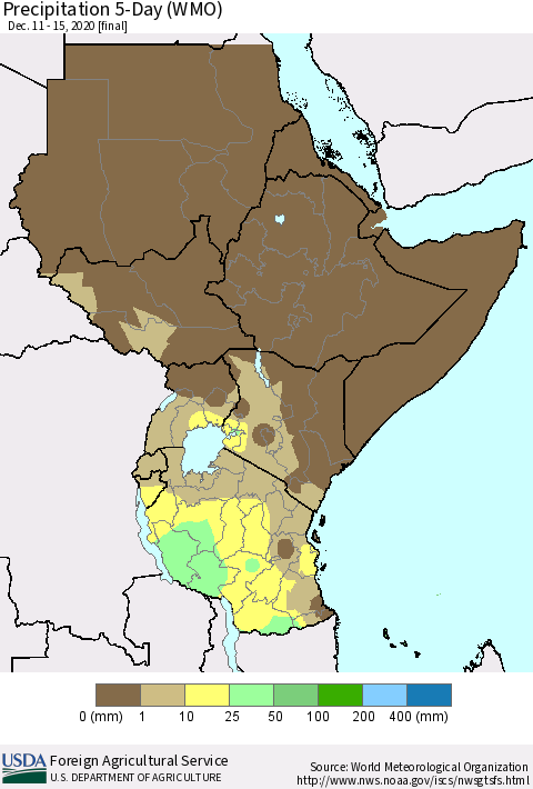 Eastern Africa Precipitation 5-Day (WMO) Thematic Map For 12/11/2020 - 12/15/2020