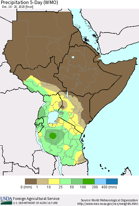 Eastern Africa Precipitation 5-Day (WMO) Thematic Map For 12/16/2020 - 12/20/2020