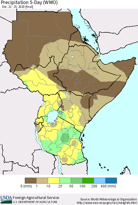 Eastern Africa Precipitation 5-Day (WMO) Thematic Map For 12/21/2020 - 12/25/2020
