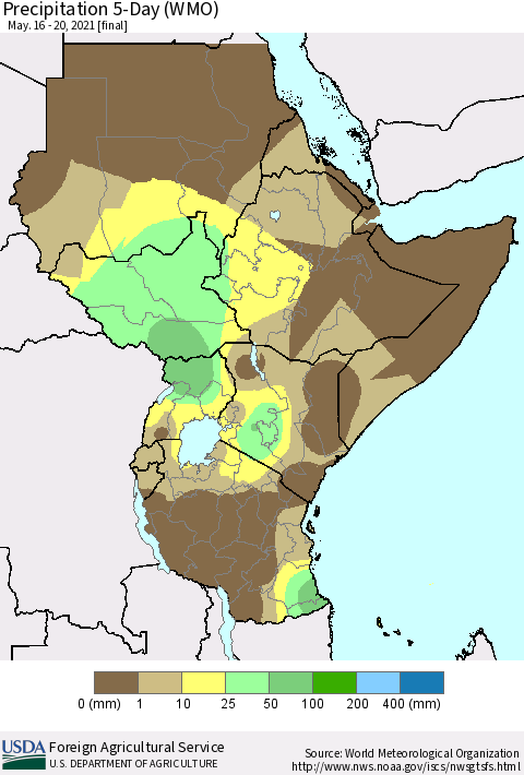 Eastern Africa Precipitation 5-Day (WMO) Thematic Map For 5/16/2021 - 5/20/2021