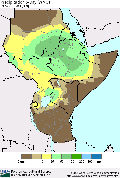Eastern Africa Precipitation 5-Day (WMO) Thematic Map For 8/26/2021 - 8/31/2021