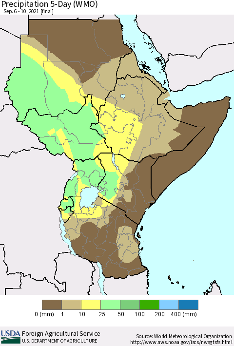 Eastern Africa Precipitation 5-Day (WMO) Thematic Map For 9/6/2021 - 9/10/2021