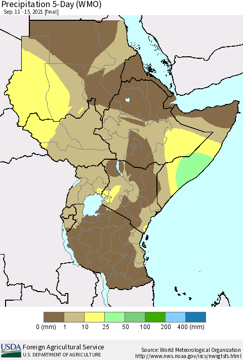 Eastern Africa Precipitation 5-Day (WMO) Thematic Map For 9/11/2021 - 9/15/2021