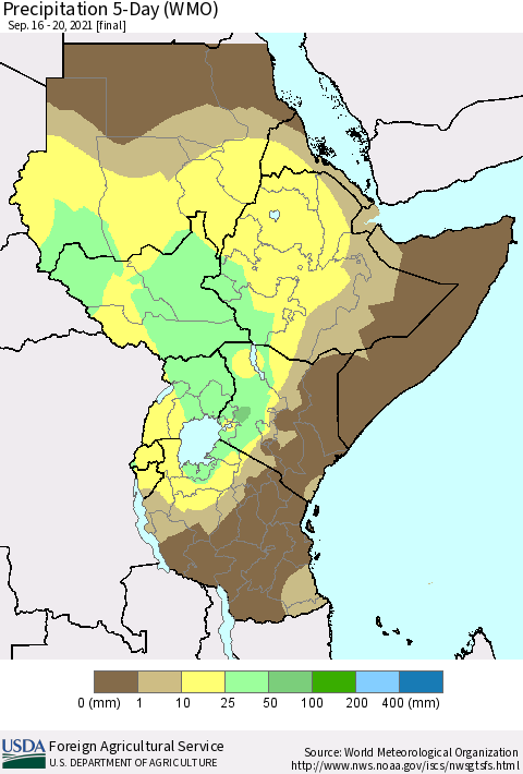 Eastern Africa Precipitation 5-Day (WMO) Thematic Map For 9/16/2021 - 9/20/2021