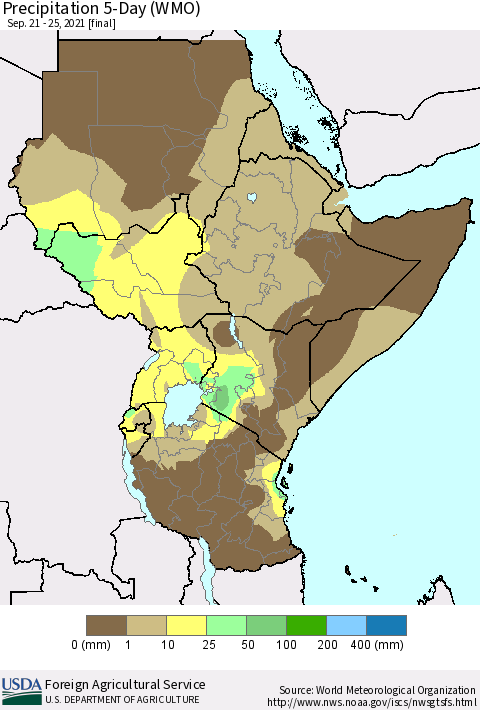 Eastern Africa Precipitation 5-Day (WMO) Thematic Map For 9/21/2021 - 9/25/2021