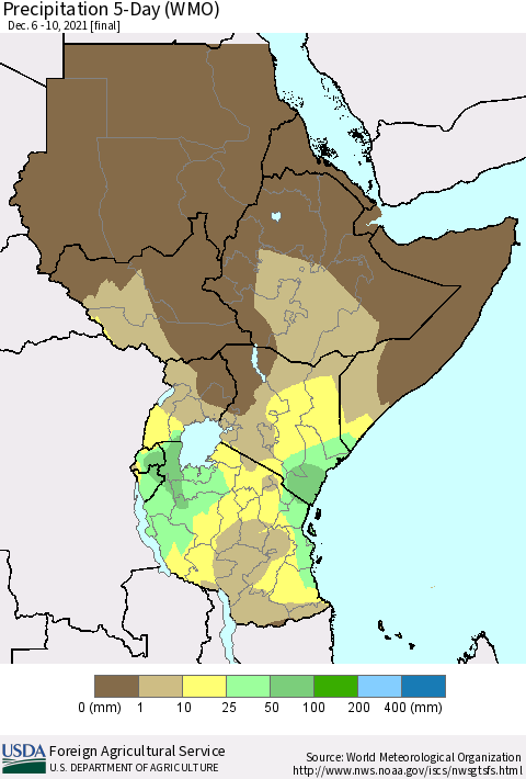 Eastern Africa Precipitation 5-Day (WMO) Thematic Map For 12/6/2021 - 12/10/2021