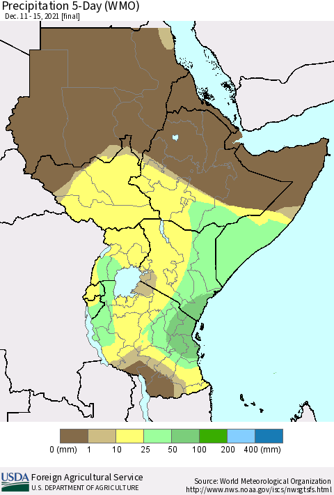 Eastern Africa Precipitation 5-Day (WMO) Thematic Map For 12/11/2021 - 12/15/2021