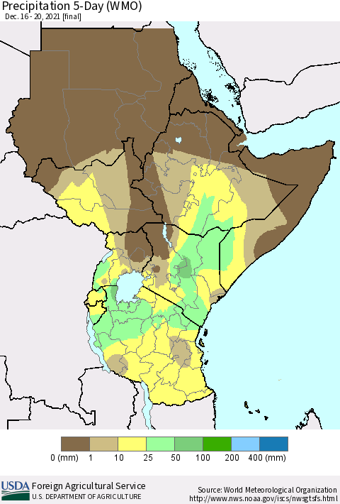 Eastern Africa Precipitation 5-Day (WMO) Thematic Map For 12/16/2021 - 12/20/2021