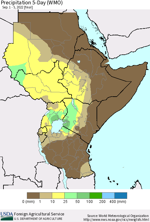Eastern Africa Precipitation 5-Day (WMO) Thematic Map For 9/1/2022 - 9/5/2022