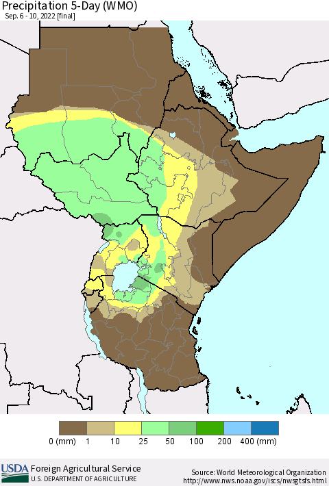 Eastern Africa Precipitation 5-Day (WMO) Thematic Map For 9/6/2022 - 9/10/2022
