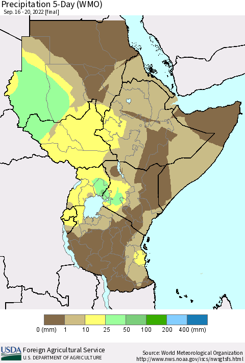 Eastern Africa Precipitation 5-Day (WMO) Thematic Map For 9/16/2022 - 9/20/2022