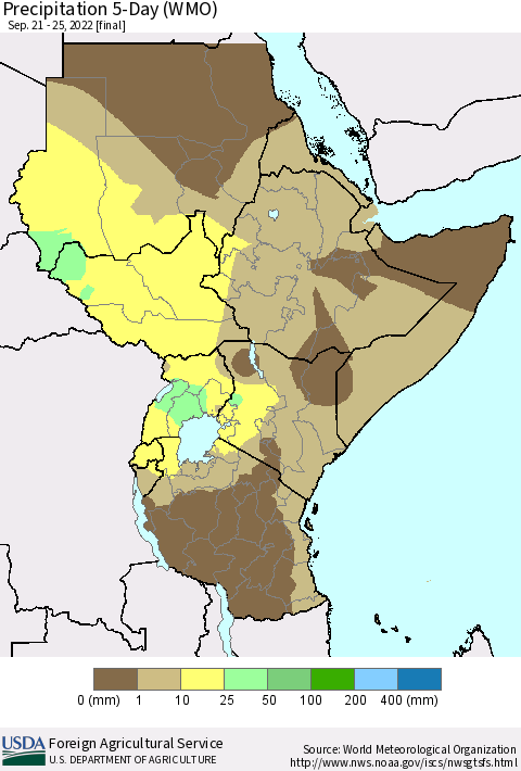 Eastern Africa Precipitation 5-Day (WMO) Thematic Map For 9/21/2022 - 9/25/2022
