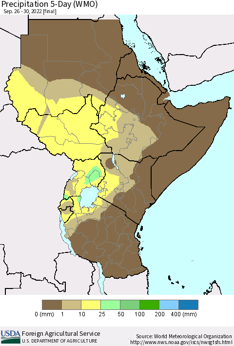 Eastern Africa Precipitation 5-Day (WMO) Thematic Map For 9/26/2022 - 9/30/2022