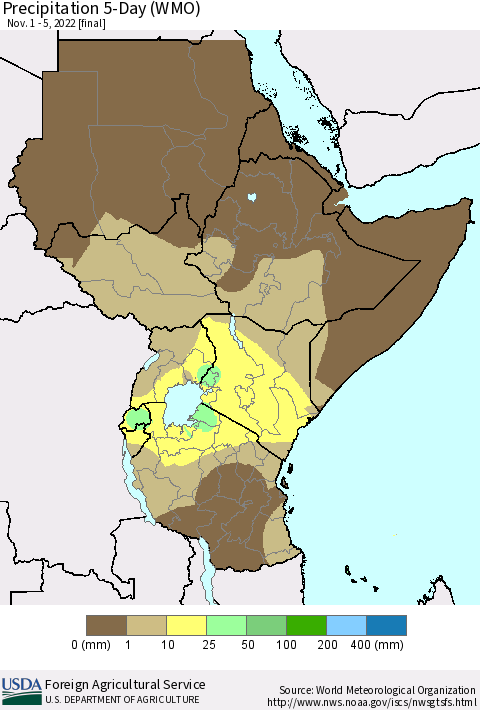 Eastern Africa Precipitation 5-Day (WMO) Thematic Map For 11/1/2022 - 11/5/2022