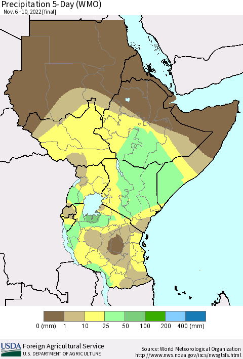 Eastern Africa Precipitation 5-Day (WMO) Thematic Map For 11/6/2022 - 11/10/2022