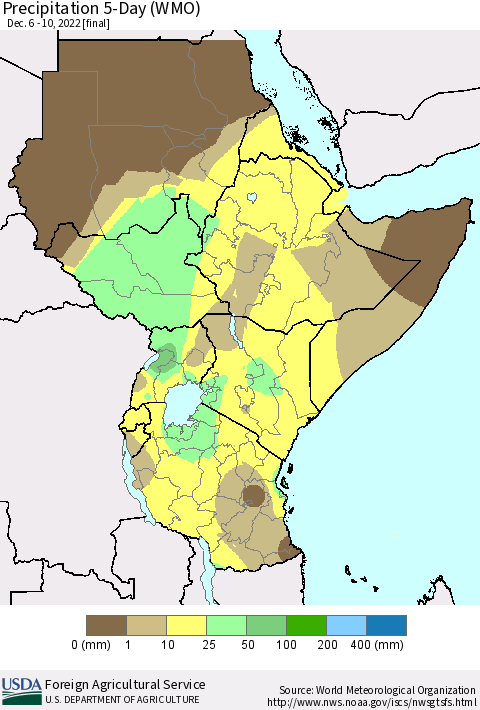 Eastern Africa Precipitation 5-Day (WMO) Thematic Map For 12/6/2022 - 12/10/2022