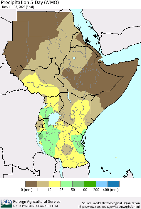Eastern Africa Precipitation 5-Day (WMO) Thematic Map For 12/11/2022 - 12/15/2022