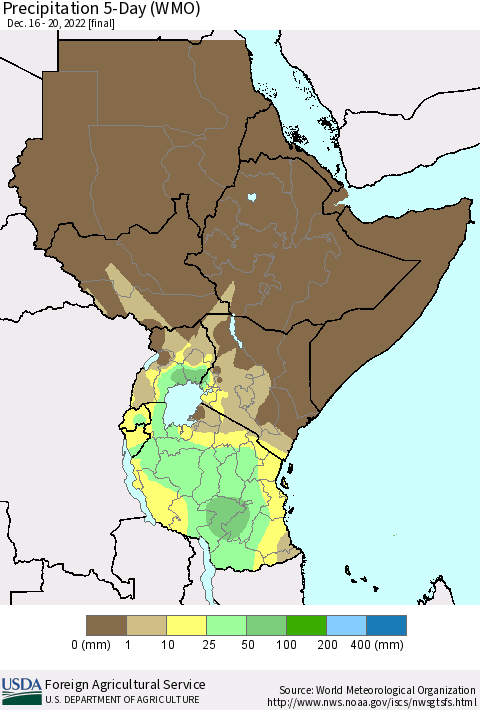 Eastern Africa Precipitation 5-Day (WMO) Thematic Map For 12/16/2022 - 12/20/2022