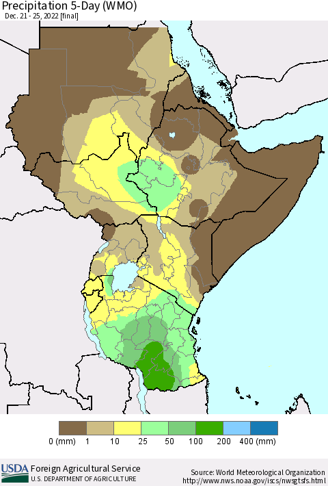 Eastern Africa Precipitation 5-Day (WMO) Thematic Map For 12/21/2022 - 12/25/2022
