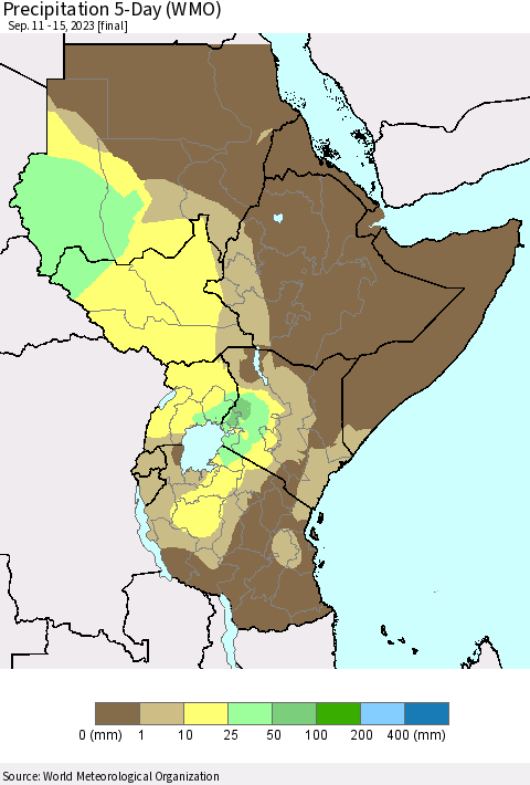 Eastern Africa Precipitation 5-Day (WMO) Thematic Map For 9/11/2023 - 9/15/2023
