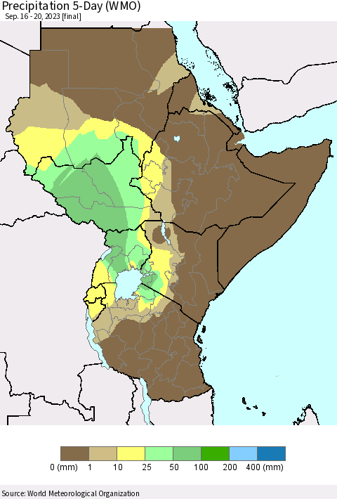 Eastern Africa Precipitation 5-Day (WMO) Thematic Map For 9/16/2023 - 9/20/2023