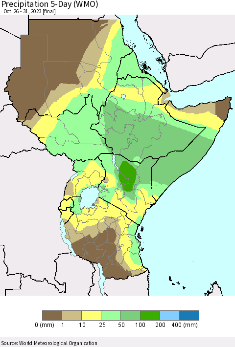 Eastern Africa Precipitation 5-Day (WMO) Thematic Map For 10/26/2023 - 10/31/2023